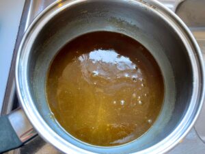 Butter and brown sugar melted together in a saucepan until smooth