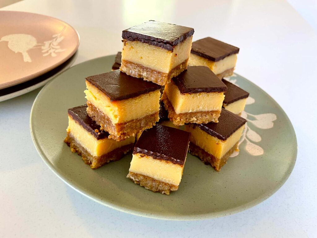 Chocolate caramel slice cut into squares