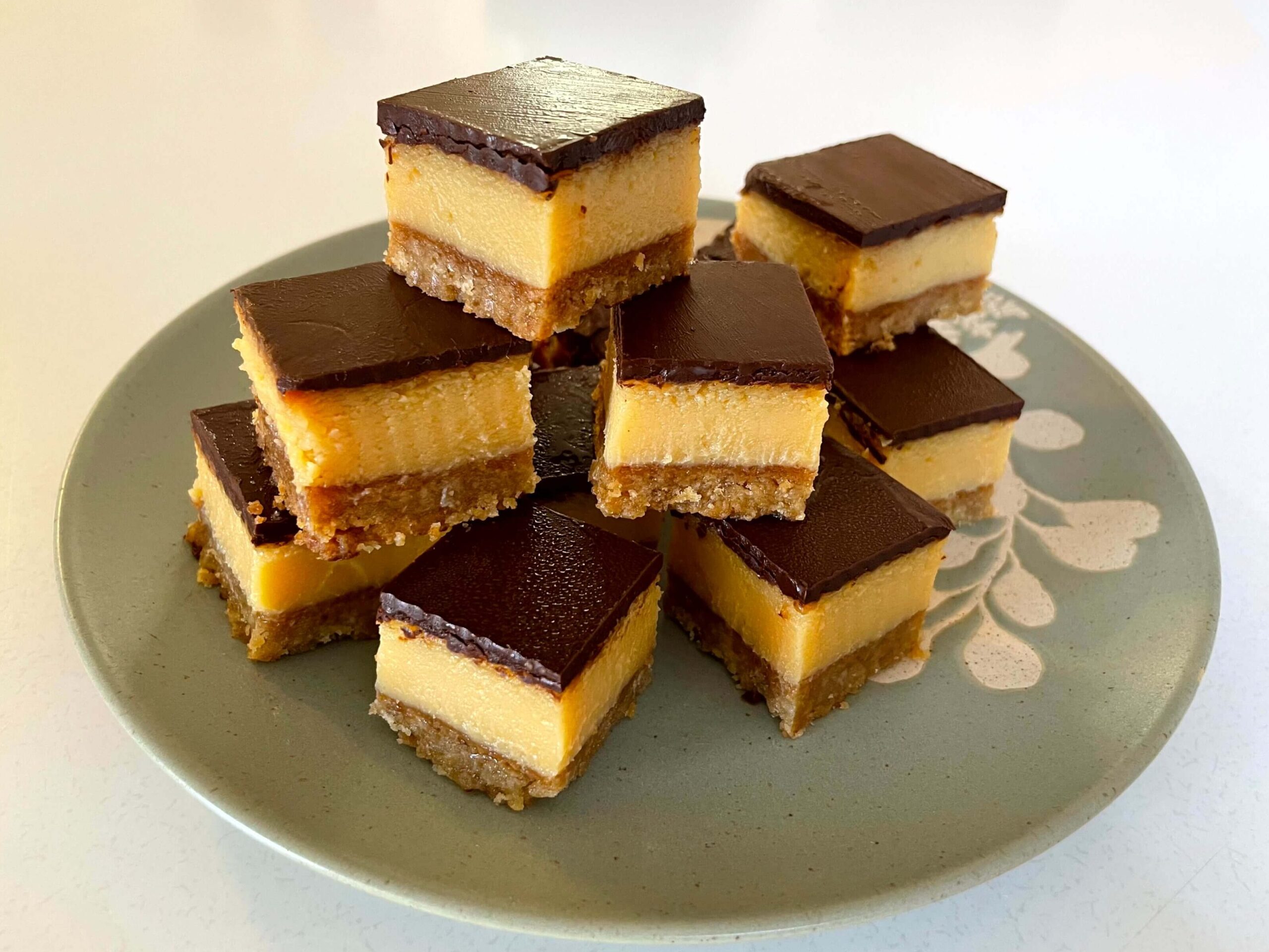 Chocolate caramel slice cut into squares
