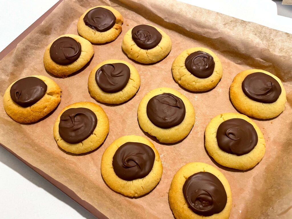 Chocolate caramel thumbprint cookies