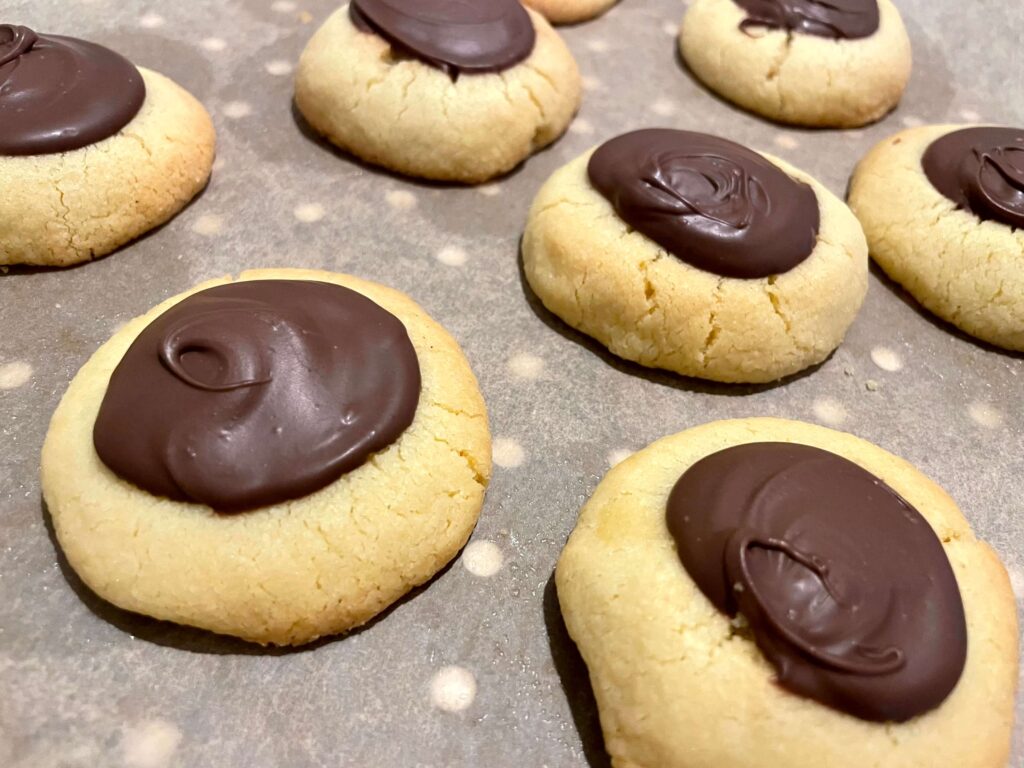 Chocolate caramel thumbprint cookies