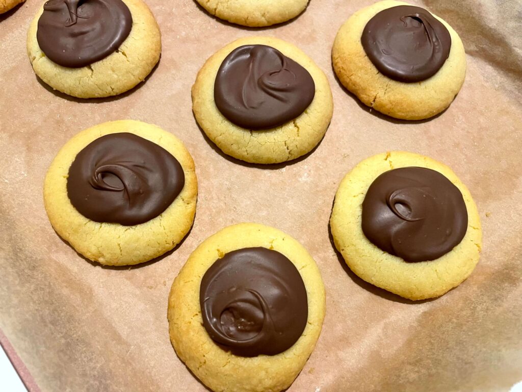 Chocolate caramel thumbprint cookies