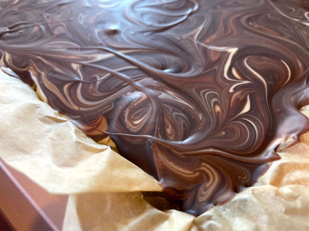Marbled chocolate & hazelnut caramel slice