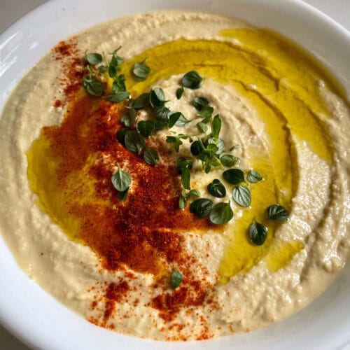 Homemade Hummus with Olive Oil, Paprika, and Italian Thyme