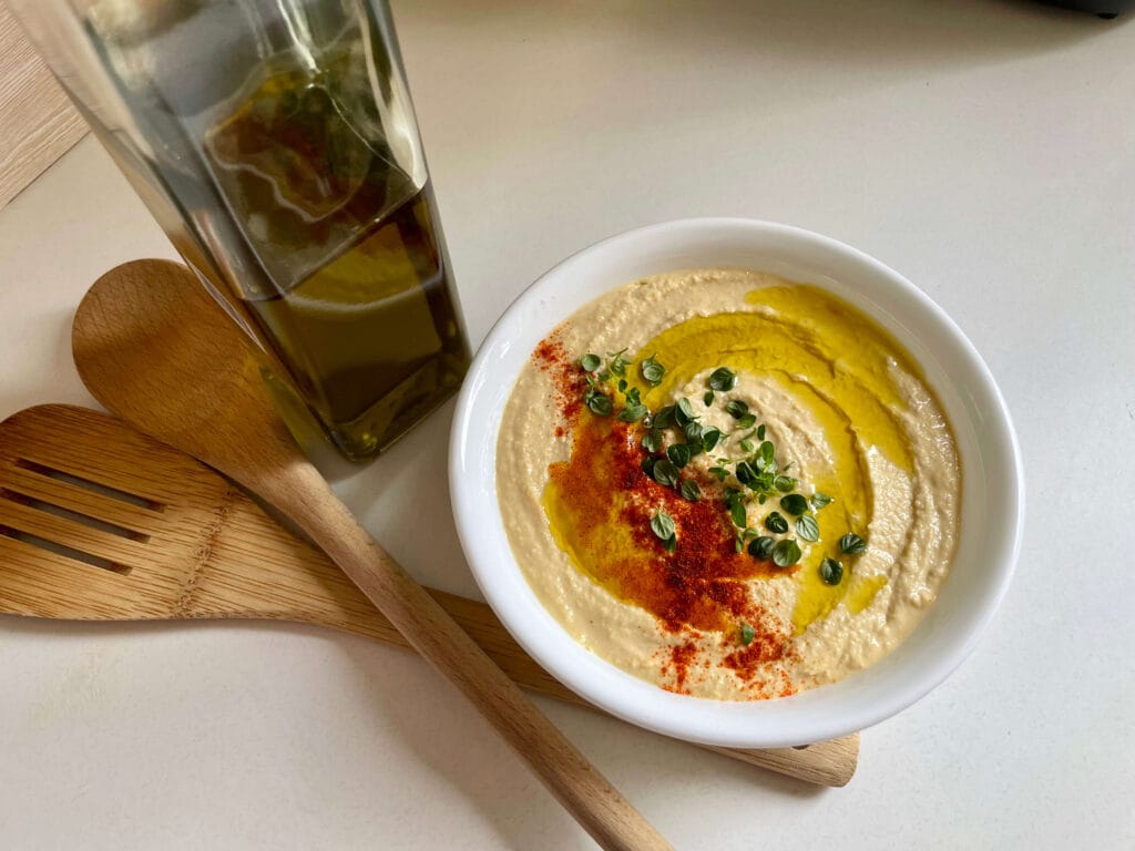 Homemade Hummus with Olive Oil, Paprika, and Italian Thyme