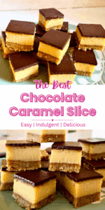 Pinterest Pin - Chocolate Caramel Slice (Pink Text)
