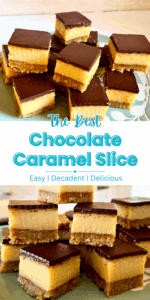 Pinterest Pin - Chocolate Caramel Slice (Blue Text)